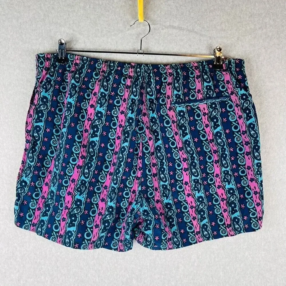Winners Men Sz Large Vintage Swim‎ Trunks Lined Pockets Blue Abstract